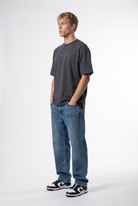 Erkek Alpine Nakışlı Oversize T-Shirt Füme