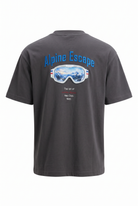 Erkek Alpine Nakışlı Oversize T-Shirt Füme