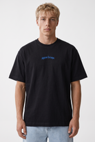 Erkek Alpine Nakışlı Oversize T-Shirt Siyah