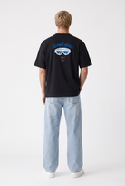 Erkek Alpine Nakışlı Oversize T-Shirt Siyah
