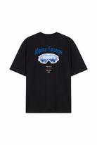 Erkek Alpine Nakışlı Oversize T-Shirt Siyah