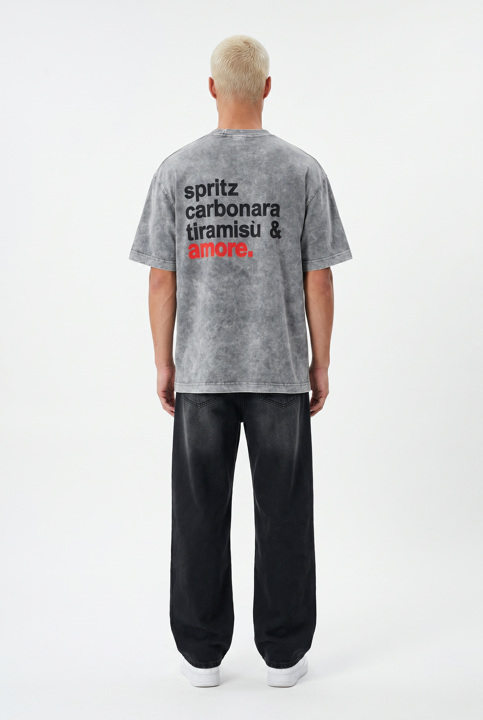 Erkek Amore Baskılı Oversize T-Shirt Gri