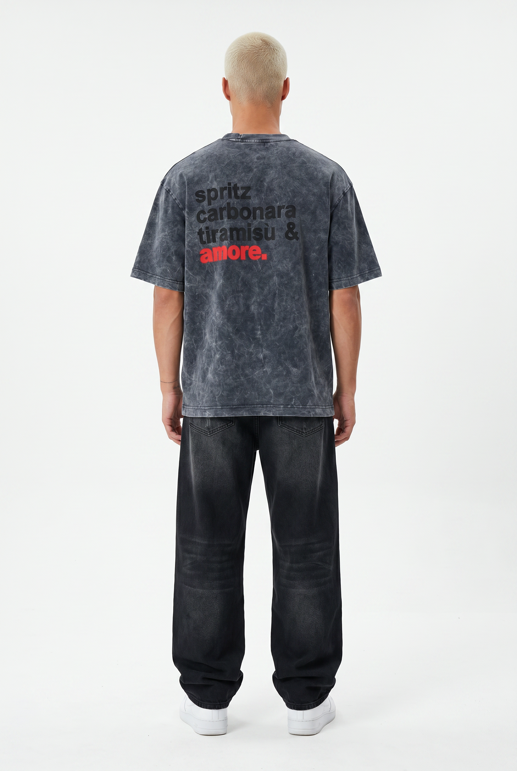 Erkek Amore Baskılı Oversize T-Shirt Siyah