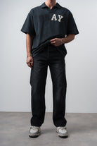 Respire-Erkek Asimetrik Dikiş Detaylı Baggy Jean Siyah-Kot Pantolon-1-Milagron.com
