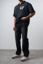 Respire-Erkek Asimetrik Dikiş Detaylı Baggy Jean Siyah-Kot Pantolon-2-Milagron.com