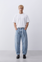 Erkek Barrel Fit Jean Açık Mavi