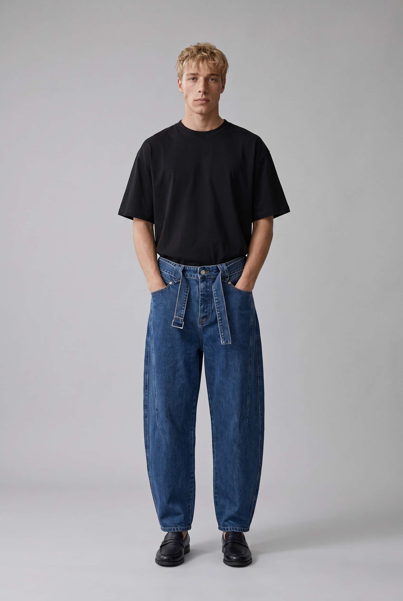 Erkek Barrel Fit Jean Koyu Mavi