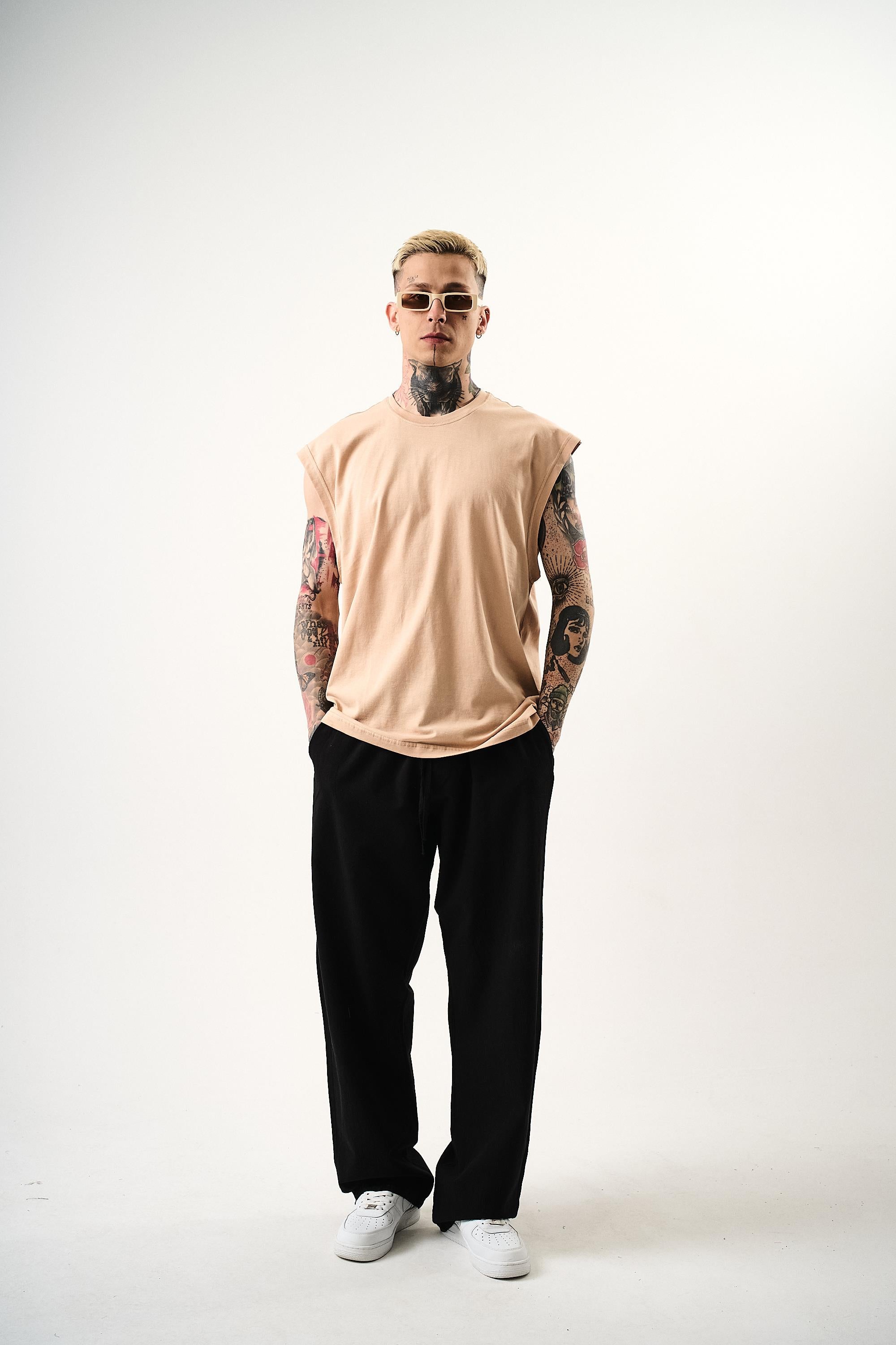 Erkek Basic Tank Top Atlet Bej