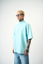 Erkek Be Kind Nakışlı Yarım Fermuarlı Oversize T-Shirt Bebe Mavi