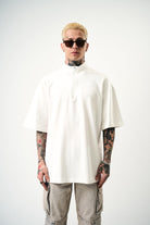 Erkek Be Kind Nakışlı Yarım Fermuarlı Oversize T-Shirt Ekru
