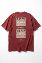 Erkek Betrayal Baskılı Yıkamalı Oversize T-Shirt Bordo