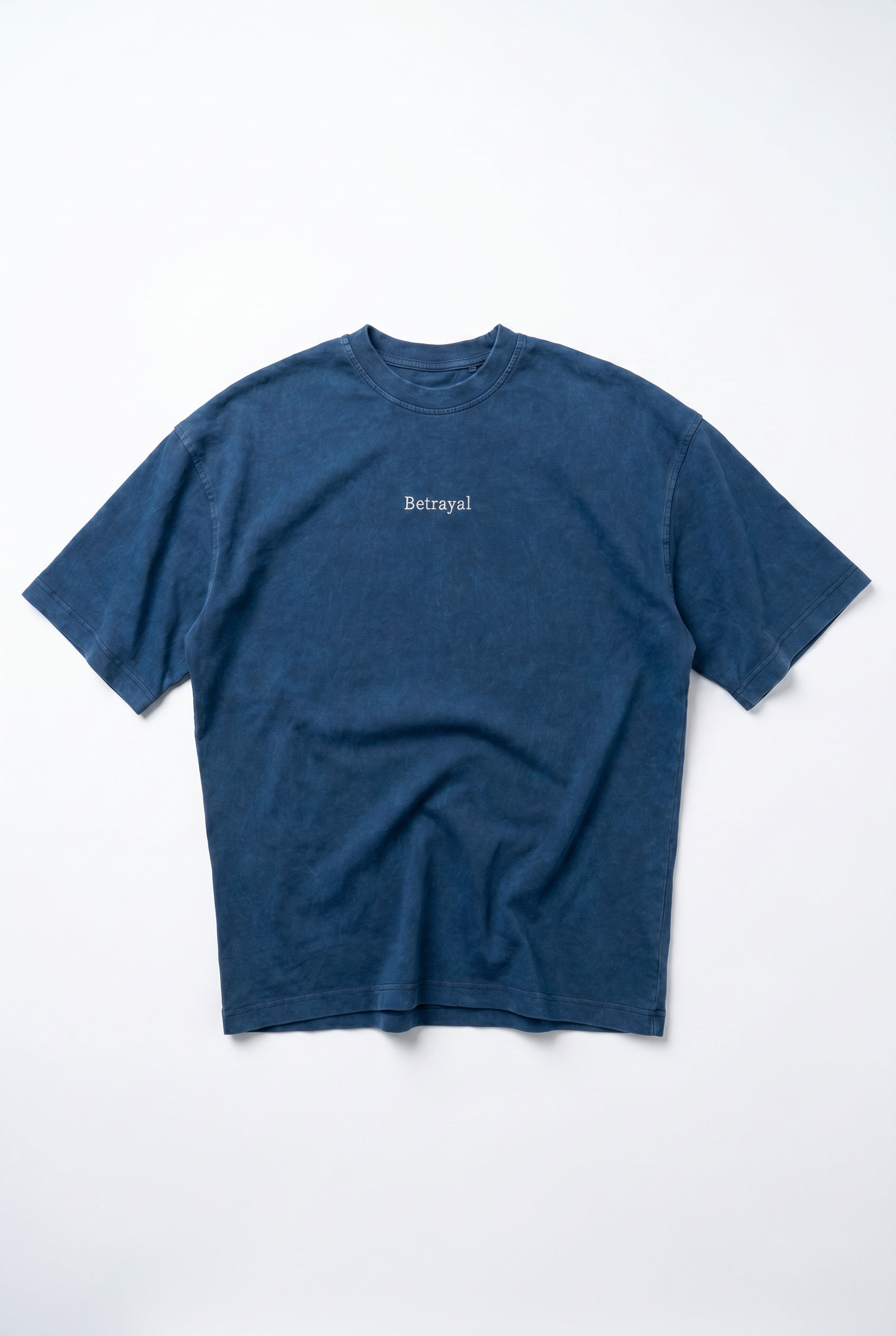 Erkek Betrayal Baskılı Yıkamalı Oversize T-Shirt Lacivert