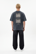 Erkek Betrayal Baskılı Yıkamalı Oversize T-Shirt Siyah