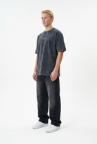 Erkek Betrayal Baskılı Yıkamalı Oversize T-Shirt Siyah