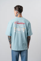 Erkek Cadillac Baskılı Oversize T-Shirt Bebe Mavi