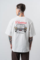 Erkek Cadillac Baskılı Oversize T-Shirt Ekru