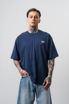 Erkek Cadillac Baskılı Oversize T-Shirt Lacivert