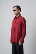 Erkek Çizgi Detaylı Uzun Kollu Oversize Gömlek Bordo