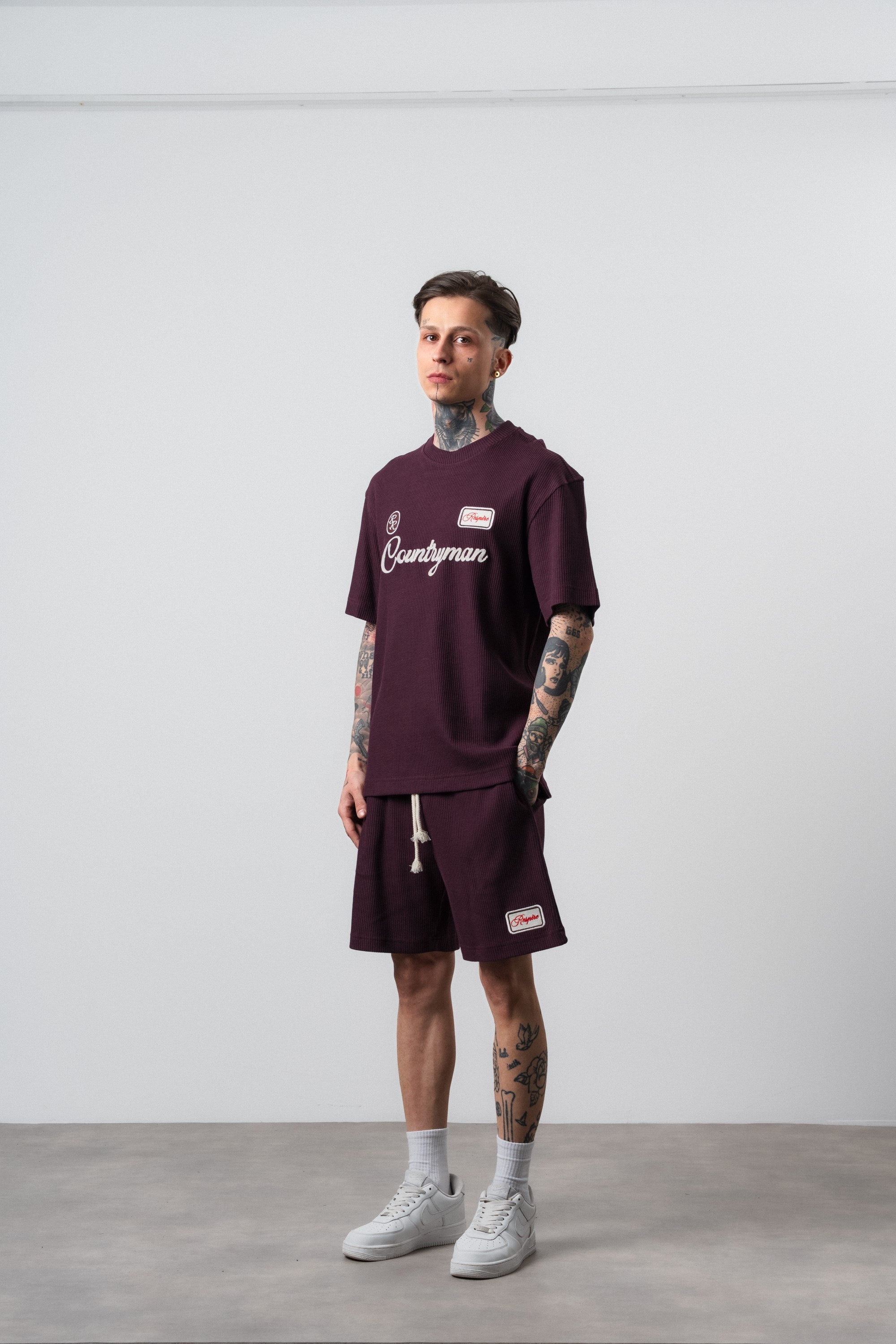 Erkek Countryman Nakışlı Regular Fit T-Shirt Şort Takım Bordo