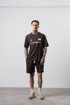 Erkek Countryman Nakışlı Regular Fit T-Shirt Şort Takım Kahve