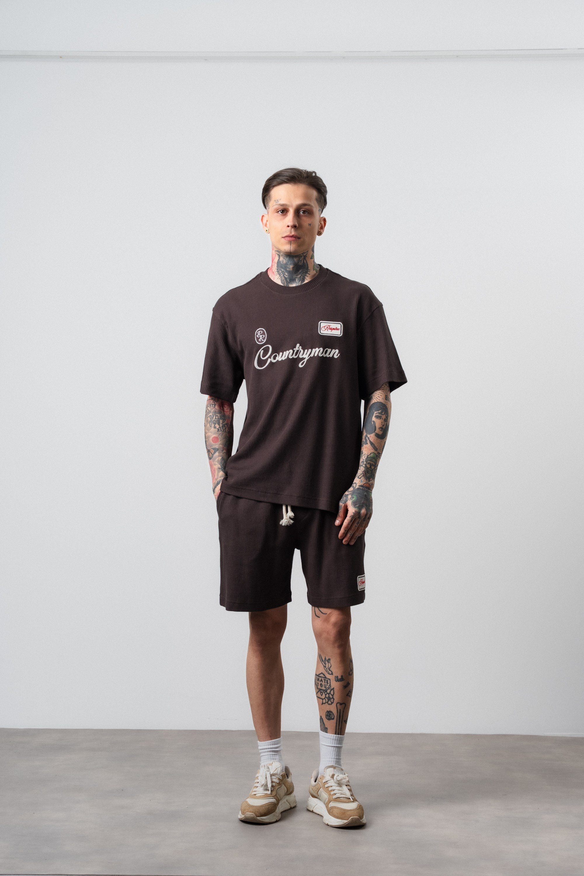 Erkek Countryman Nakışlı Regular Fit T-Shirt Şort Takım Kahve