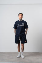 Erkek Countryman Nakışlı Regular Fit T-Shirt Şort Takım Lacivert