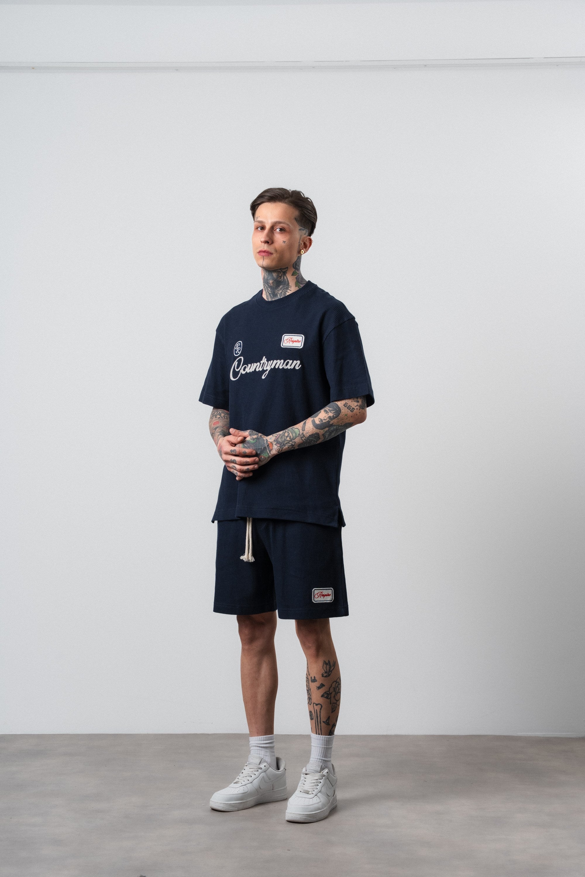Erkek Countryman Nakışlı Regular Fit T-Shirt Şort Takım Lacivert
