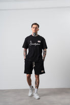 Erkek Countryman Nakışlı Regular Fit T-Shirt Şort Takım Siyah