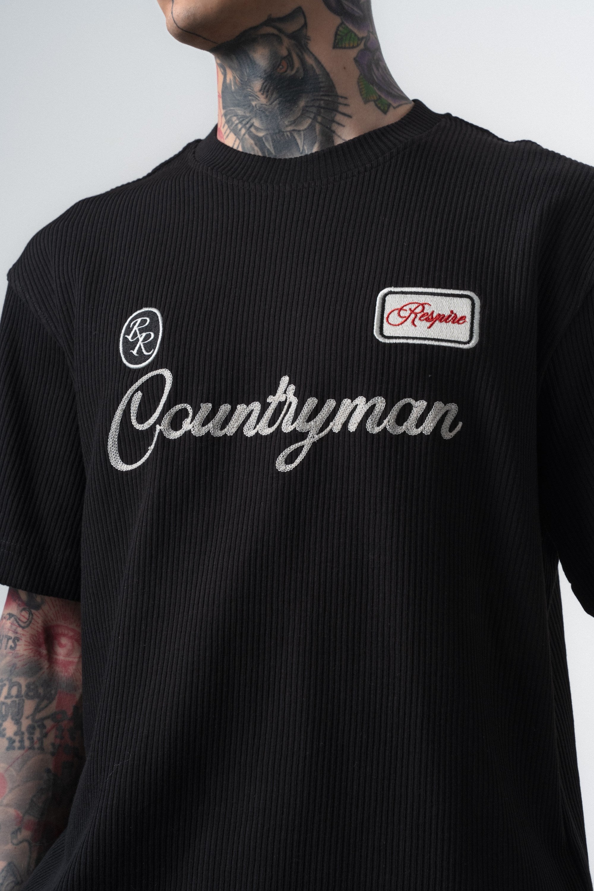 Erkek Countryman Nakışlı Regular Fit T-Shirt Şort Takım Siyah