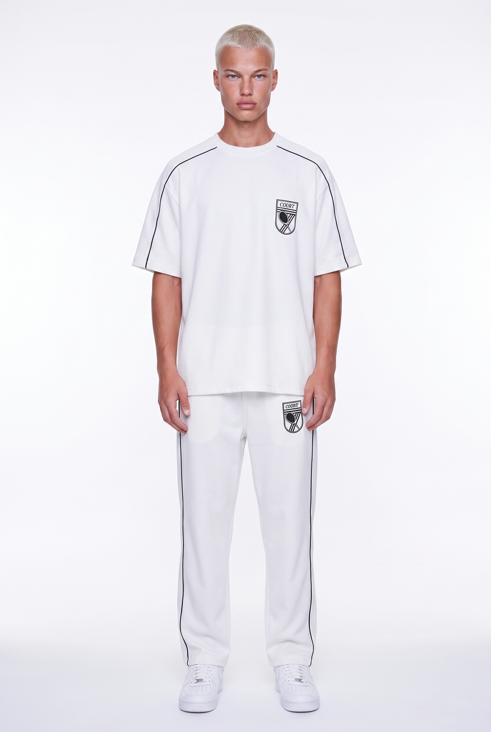 Erkek Court Baskılı Regular Fit Eşofman Takımı Ekru