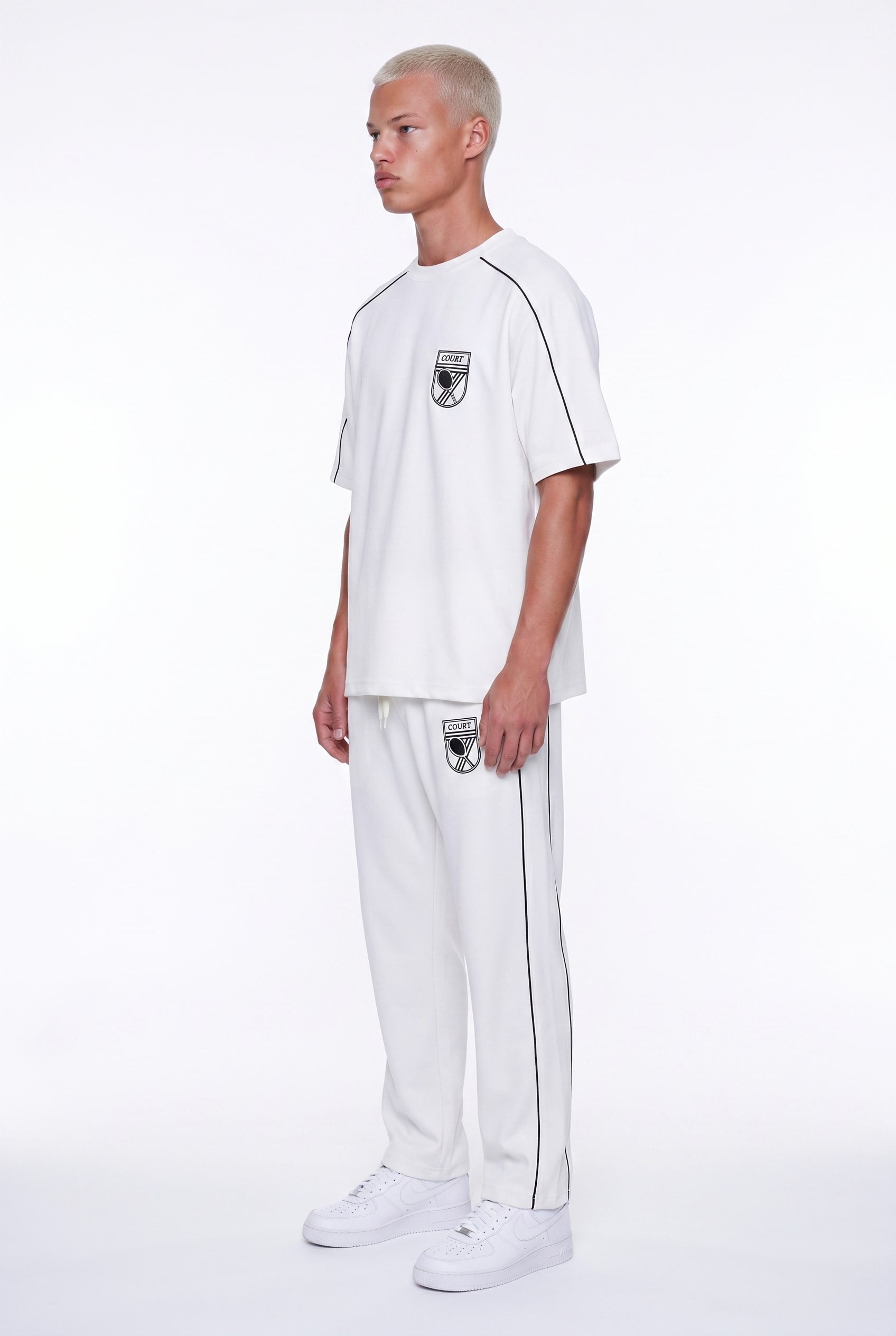 Erkek Court Baskılı Regular Fit Eşofman Takımı Ekru
