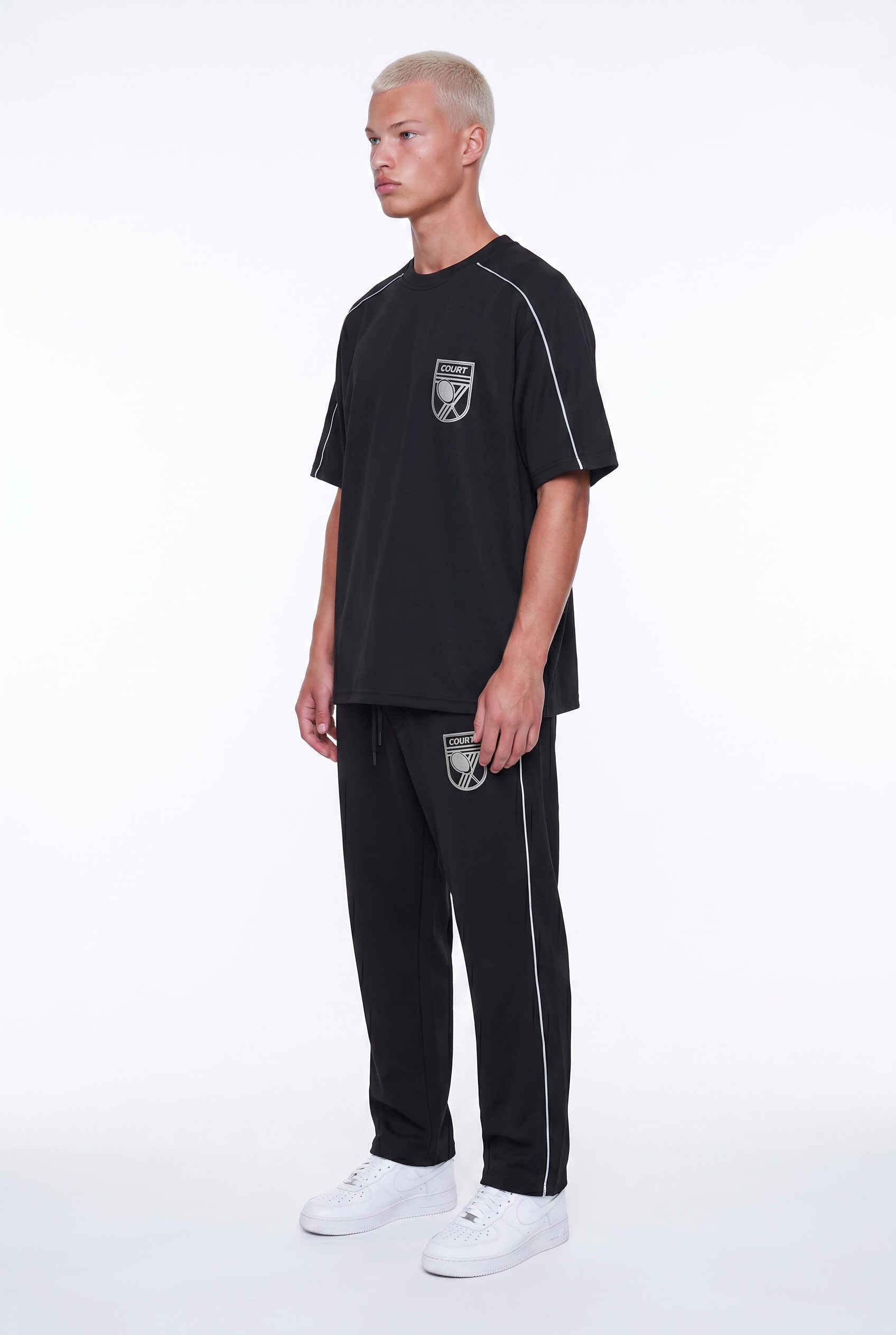 Erkek Court Baskılı Regular Fit Eşofman Takımı Siyah