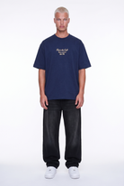 Erkek Craft Nakış Detaylı Oversize T-Shirt Lacivert