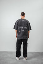 Erkek Creative Dep. Yazılı Oversize T-Shirt Siyah