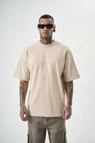 Erkek Da Vinci Baskılı Oversize T-Shirt Bej