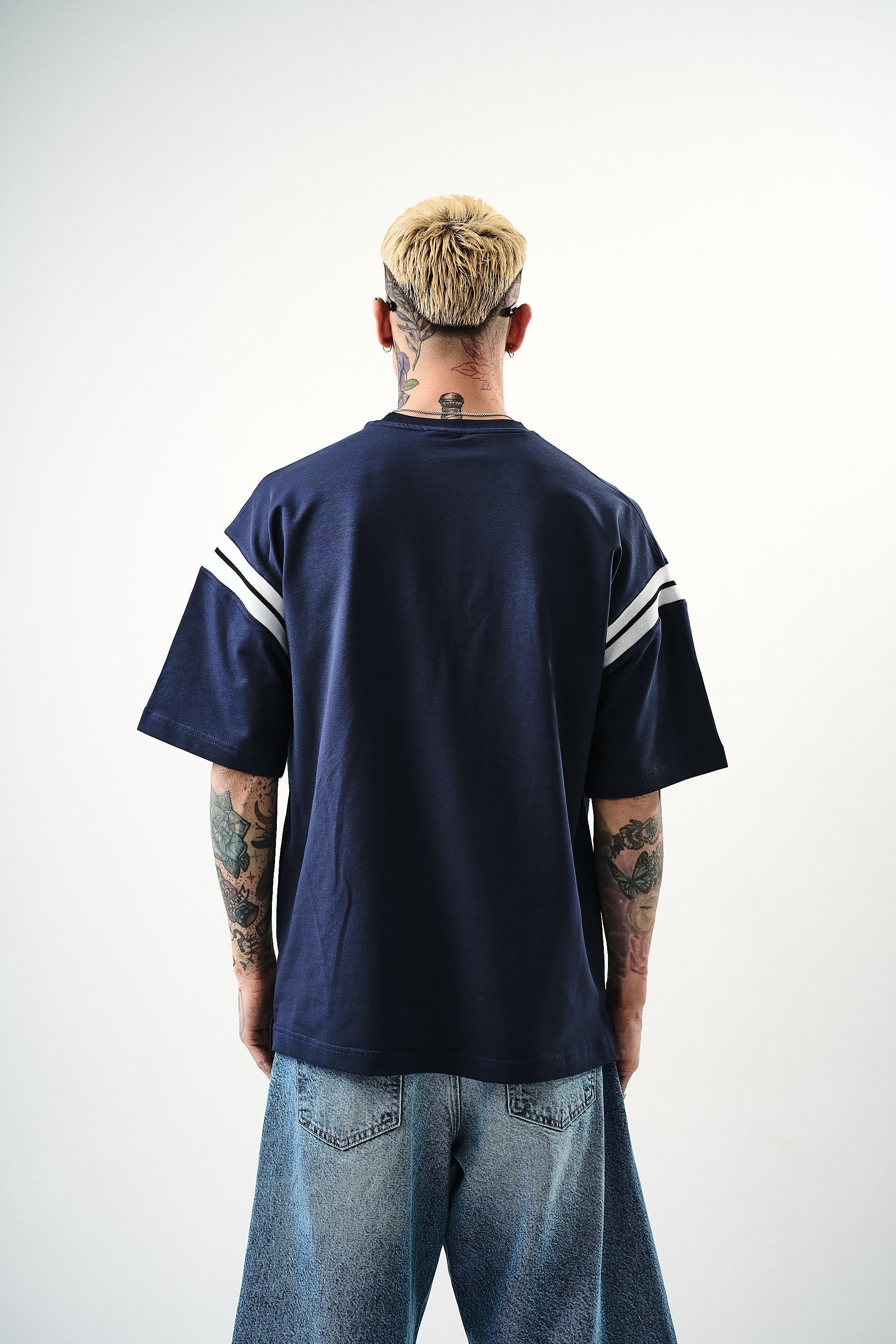 Erkek Deep 74 Baskılı Oversize T-Shirt İNdigo