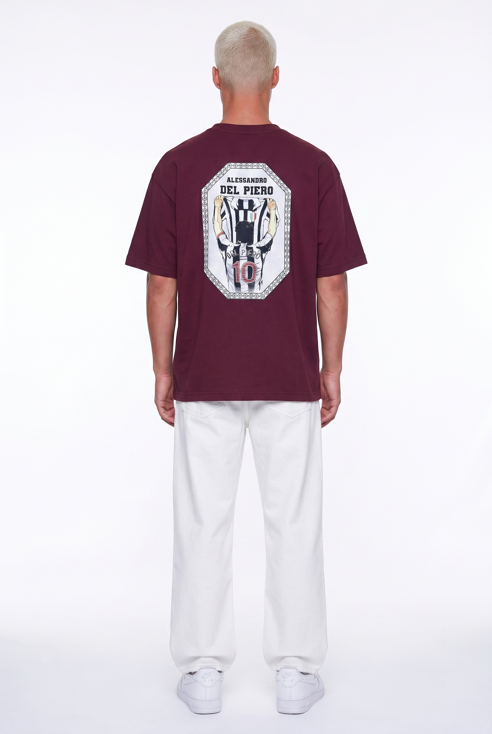 Erkek Del Piero Baskılı Oversize T-Shirt Bordo