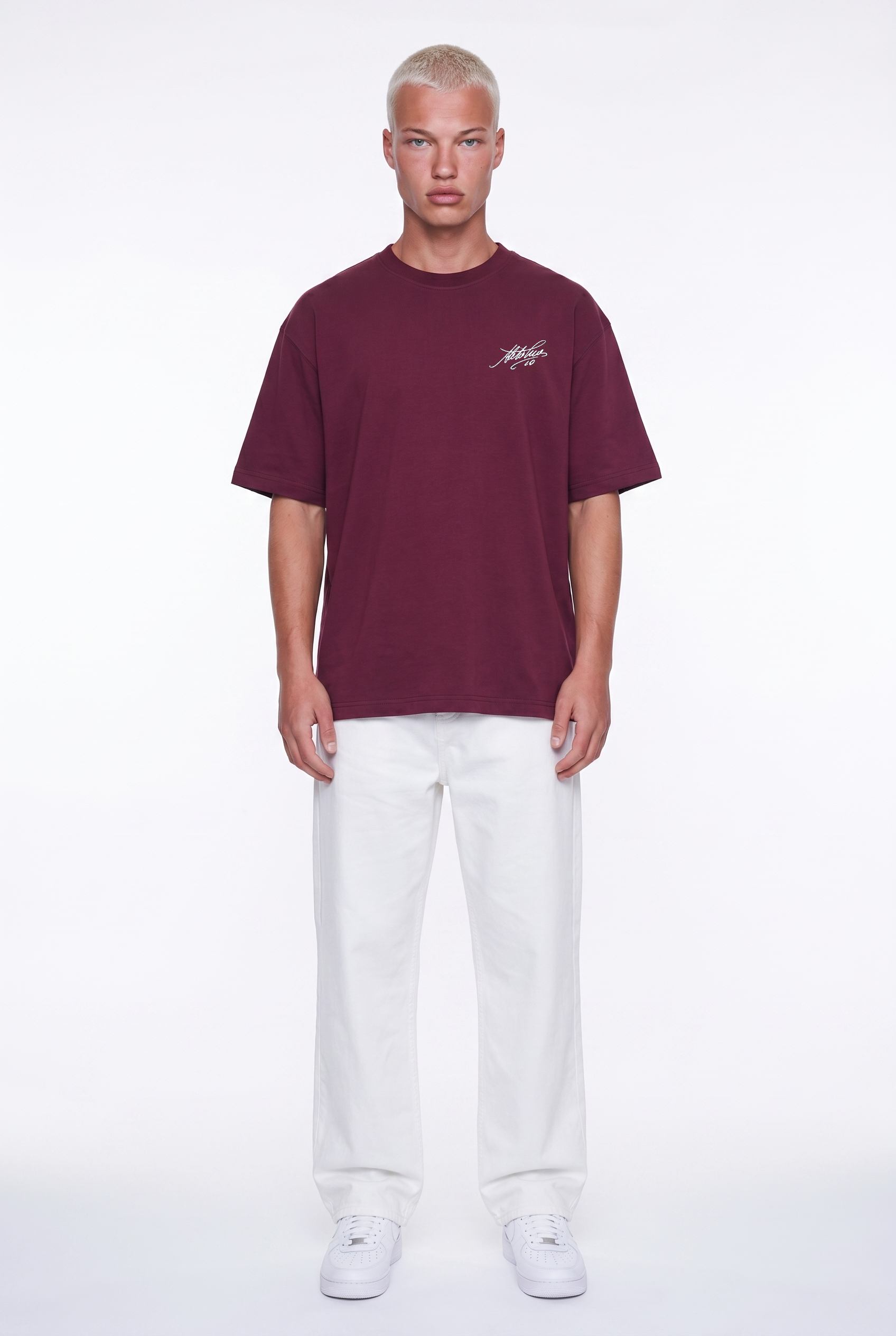 Erkek Del Piero Baskılı Oversize T-Shirt Bordo