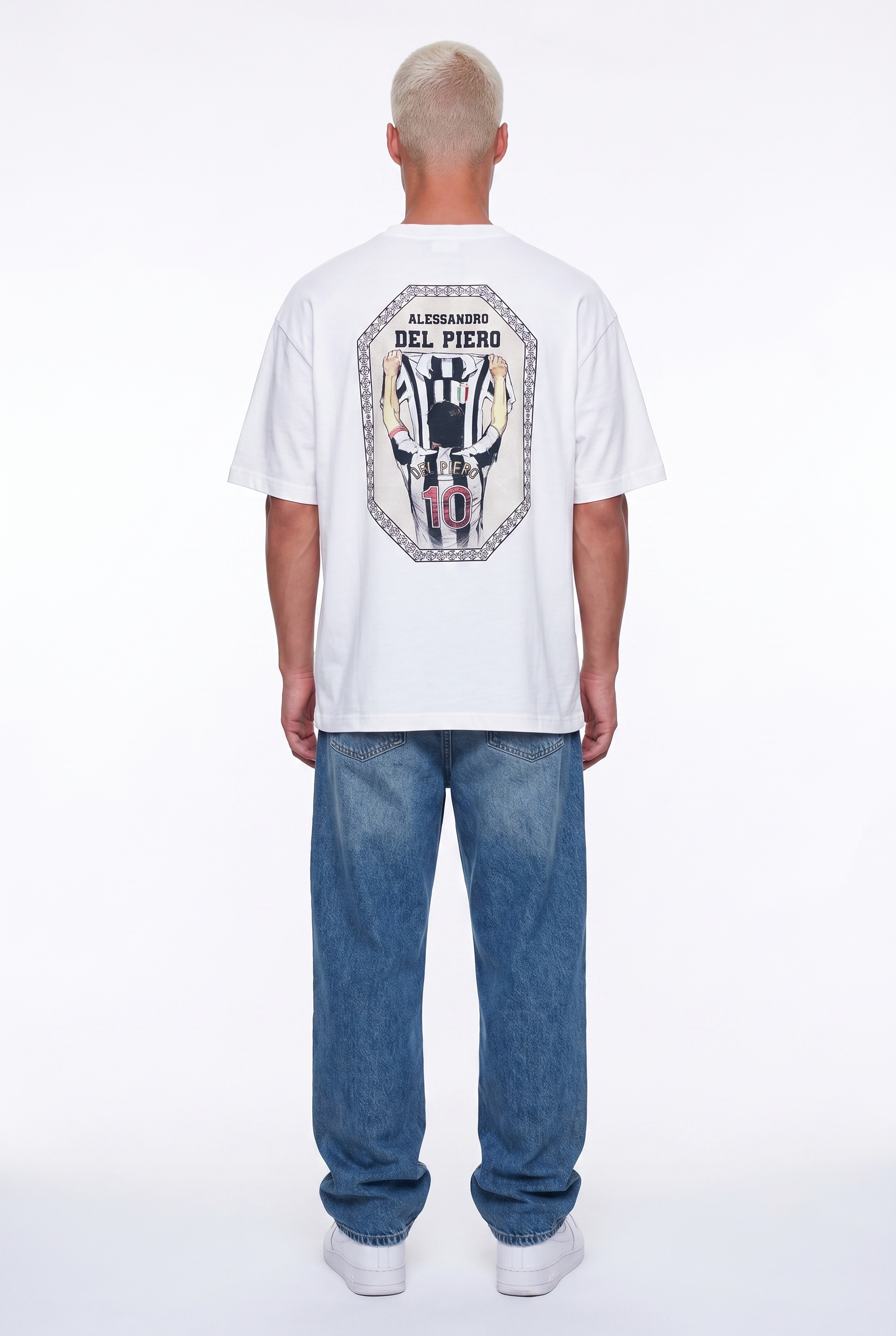 Erkek Del Piero Baskılı Oversize T-Shirt Ekru