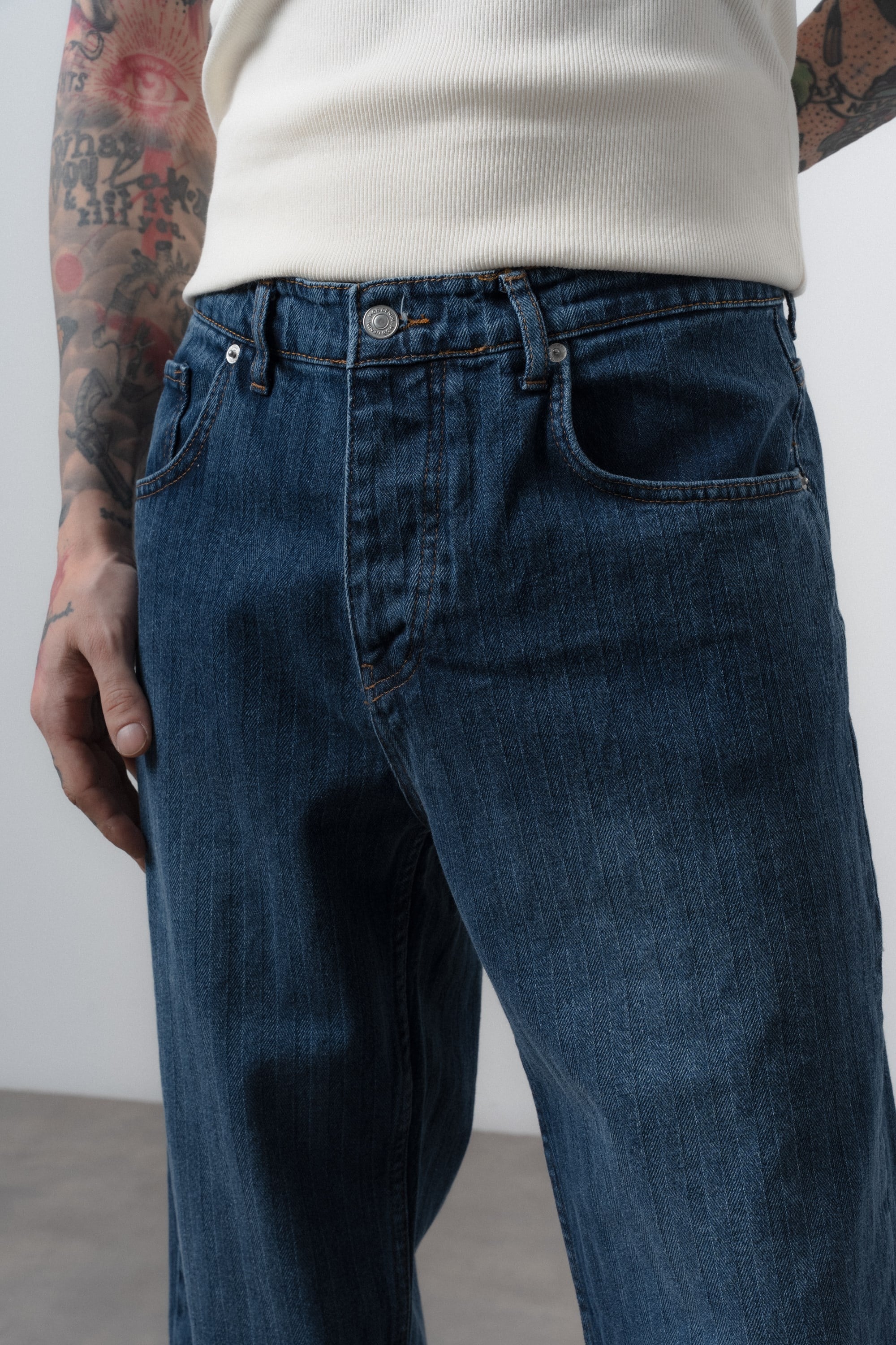Erkek Desenli Baggy Jean Lacivert