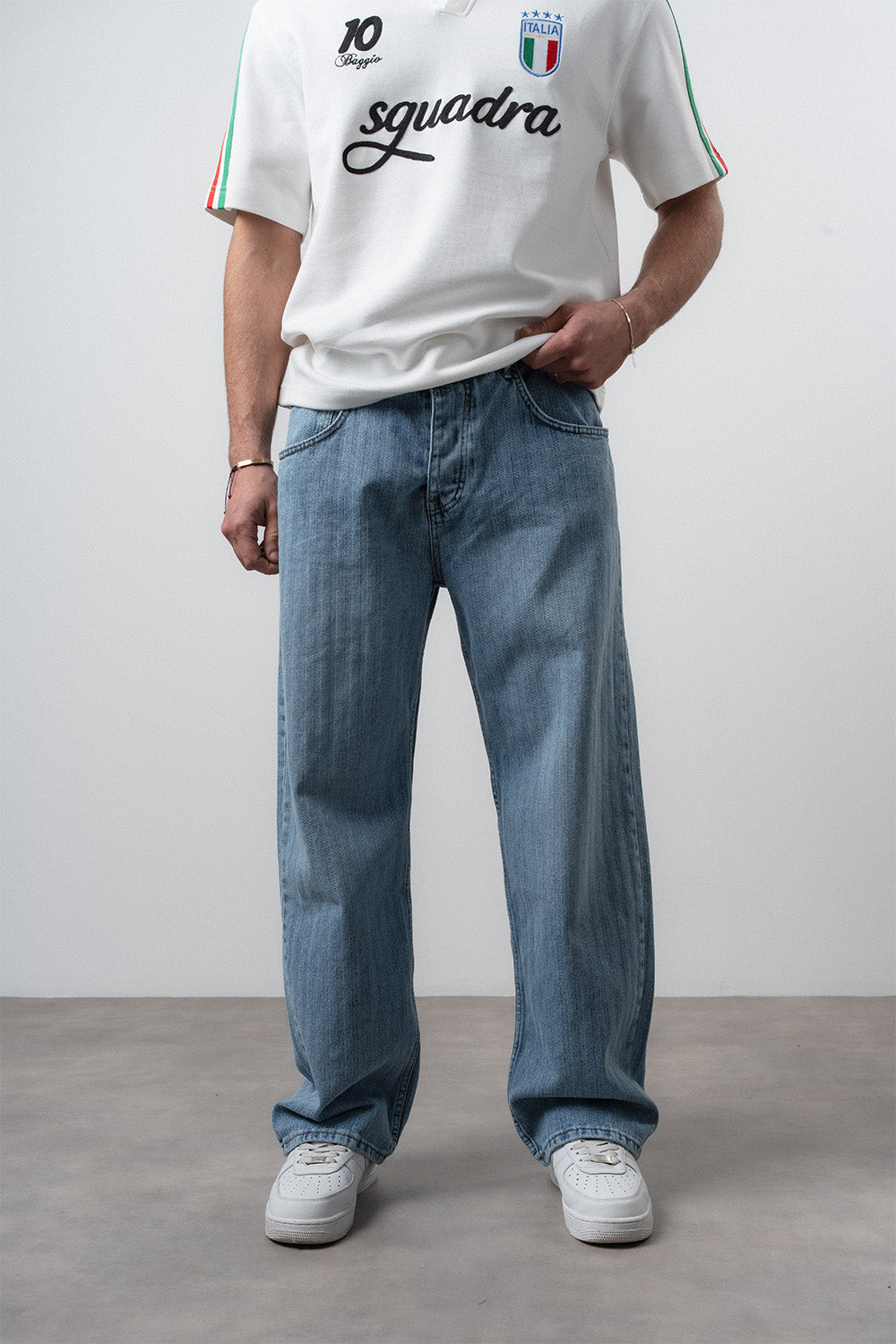 Respire-Erkek Desenli Baggy Jean Mavi-Kot Pantolon-1-Milagron.com
