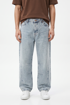 Erkek Dikiş Detaylı Baggy Jean Buz Mavi