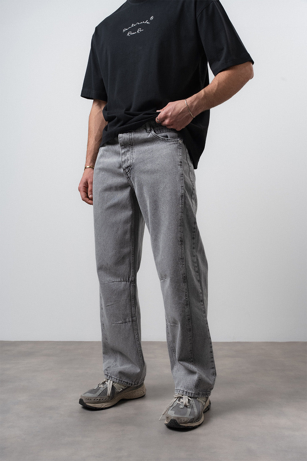 Respire-Erkek Dikiş Detaylı Baggy Jean Gri-Kot Pantolon-2-Milagron.com