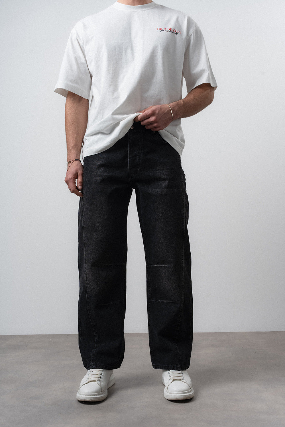 Respire-Erkek Dikiş Detaylı Baggy Jean Siyah-Kot Pantolon-1-Milagron.com