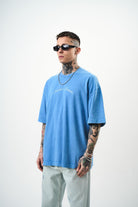 Erkek Divided Personas Baskılı Yıkamalı Oversize T-Shirt Mavi