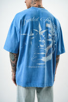 Erkek Divided Personas Baskılı Yıkamalı Oversize T-Shirt Mavi