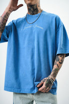 Erkek Divided Personas Baskılı Yıkamalı Oversize T-Shirt Mavi