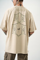 Erkek Eight Baskılı Oversize T-Shirt Bej