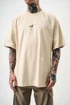 Erkek Eight Baskılı Oversize T-Shirt Bej