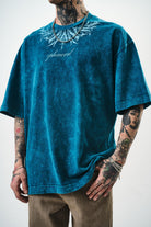 Erkek Ephemeral Baskılı Yıkamalı Oversize T-Shirt Petrol